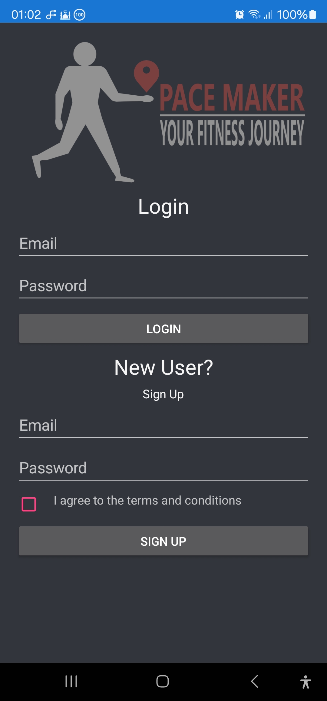 A login page that uses the Firebase authentication to securely login or register to the app.